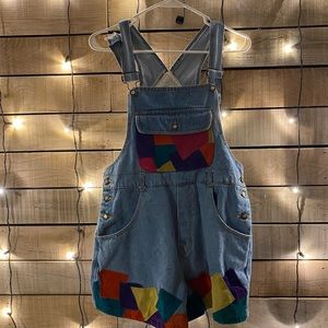 Colorblock overall shorts